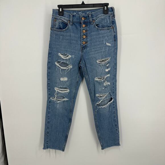 Free People blossom rigid skinny jeans size 27 high rise button fly distressed - Picture 3 of 15